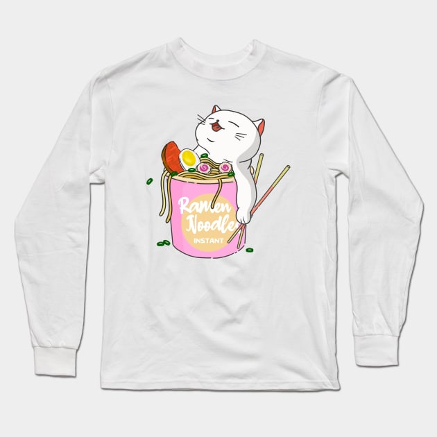Cat Ramen Noodles Long Sleeve T-Shirt by Kimprut